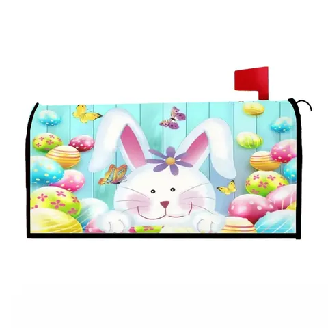 Housse de Boîte aux Lettres Extérieure de Pâques Magnétique Imperméable Décoration de Jardin Motif Lapin et Œufs