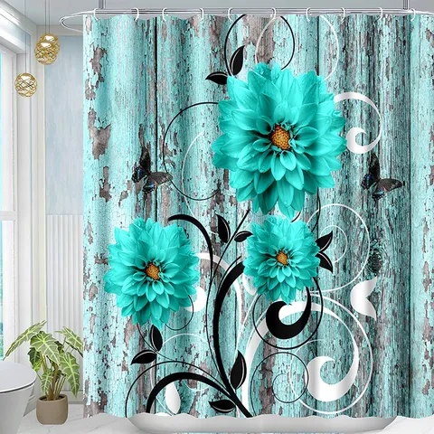 Waterproof Polyester Fabric Shower Curtain For Bathroom Skull Rose Floral Pattern Digital Printing Bath Curtain With Hooks