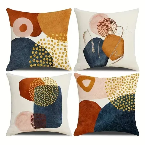 Housse de Coussin en Lin Peinture à l'Huile Abstraite Nordique Carrée Décorative pour Salon Chambre à Coucher Canapé