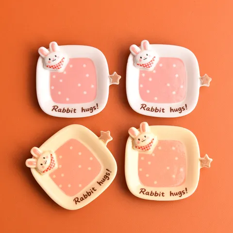 Colección de Vajilla de Resina Miniatura de Conejo de Dibujos Animados Accesorios Cocina Casa de Muñecas Platos Tazas Cucharas Manualidades DIY