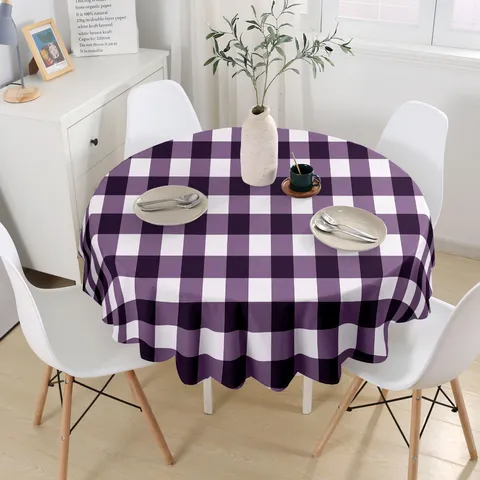 Waterproof Round Plaid Tablecloth Modern Minimalist Table Cover Polyester Fabric Decorative Table Cloth