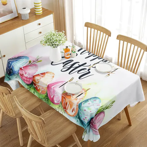 Mantel de Pascua Impermeable Lindo Conejo Floral Rectangular Cubierta de Mesa para Decoración de Fiesta de Comedor