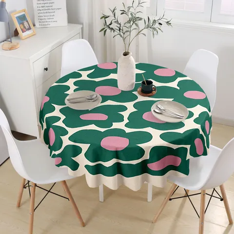 Mantel Redondo Impermeable Minimalista Cubierta de Mesa de Poliéster Estampado Floral Para Hogar Cocina Comedor