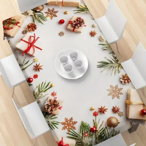 Mantel Navideño Impermeable Rectangular de Poliéster Decoración de Mesa de Comedor de Fiesta Festiva