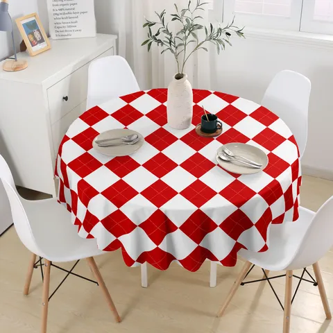 Waterproof Round Plaid Tablecloth Modern Minimalist Table Cover Polyester Fabric Decorative Table Cloth