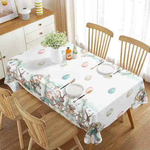 Mantel Impermeable Lindo de Conejo y Huevo de Pascua Cubierta de Mesa Rectangular de Poliéster Para Decoración de Vacaciones de Cocina en el Hogar