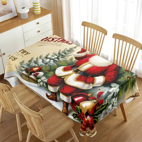 Waterproof Christmas Tablecloth Rectangular Table Cover Holiday Party Home Decor Polyester Fabric Table Protector