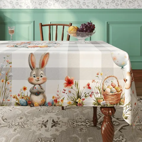 Mantel de Pascua Impermeable Lindo Conejo Huevos Patrón de Primavera Rectangular Decoración de Fiesta