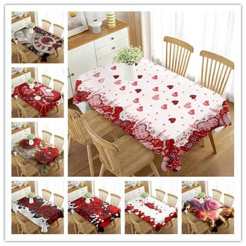 Mantel Rectangular Impermeable de San Valentín Corazón Rojo Rosa Estampado Cubierta de Mesa para Fiesta Decoración
