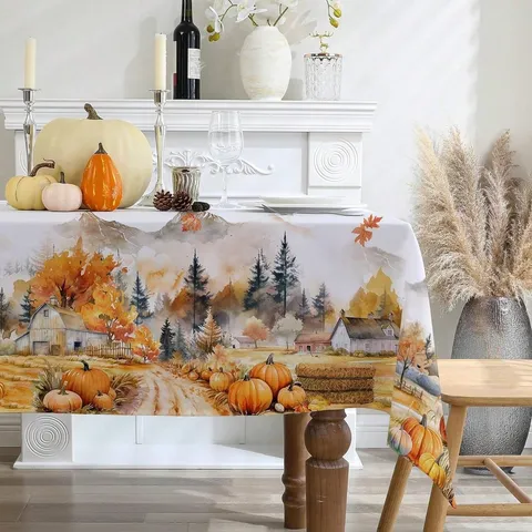 Mantel Impermeable Halloween Calabaza Rectangular Cubierta de Mesa Cosecha de Otoño Para Cocina Comedor Fiesta Decoración del Hogar