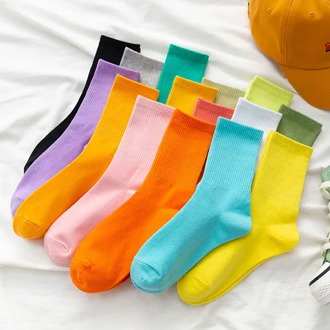 Damen Casual Baumwolle Einfarbig Gerippt Crew Socken Japanischer Stil Täglich Bequem Mode Socken