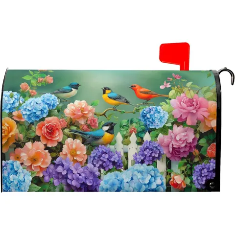 Housse de Boîte aux Lettres Magnétique Extérieure Imperméable Motif Floral Oiseau Tournesol Enveloppe de Boîte aux Lettres Décorative de Jardin