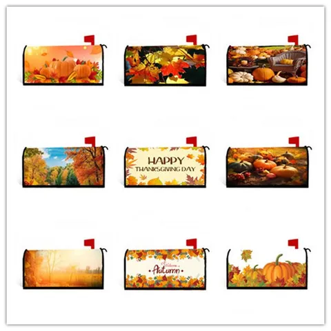 Outdoor Halloween Pumpkin Maple Leaf Mailbox Cover Waterproof Magnetic Mailbox Decor Autumn Harvest Letter Box Wrap