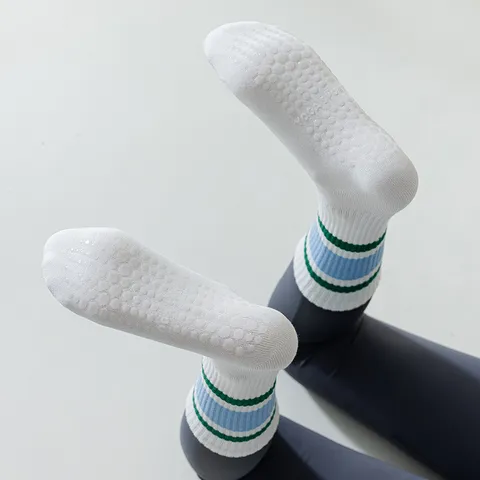 Damen Yoga Pilates Socken Hohe Elastizität Atmungsaktiv Gestreift Wadenhoch Sportsocken Fitness Laufsocken