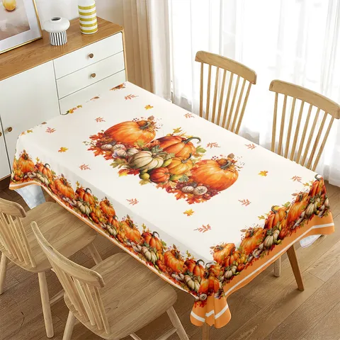 Mantel Rectangular Impermeable de Halloween con Calabaza y Hoja de Arce de Otoño para Decoración de Fiesta de Comedor