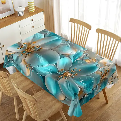 Waterproof Rectangular Tablecloth Floral Printed Table Cover For Home Kitchen Party Festival Decorative Tablecloth