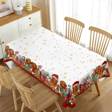 Mantel de Navidad Impermeable Muñeco de Nieve Árbol Cubierta de Mesa Rectangular Fiesta Vacaciones Decoración Comedor