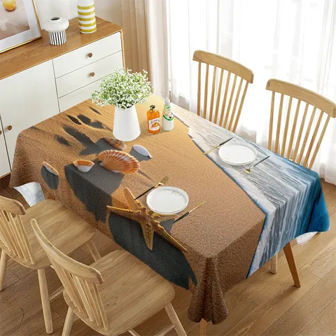 Mantel Rectangular Impermeable Playa Costa Concha de Poliéster Cubierta de Mesa para Cocina Comedor Decoración del Hogar