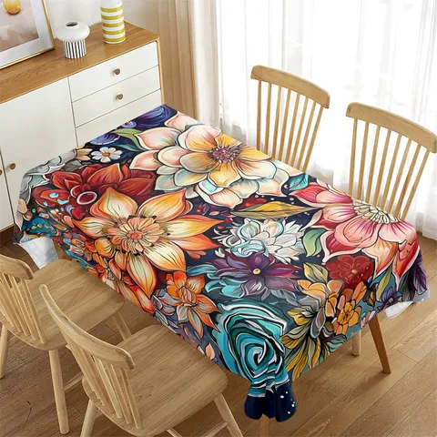 Mantel de Poliéster Impermeable Rectangular Cubierta de Mesa Floral Para Comedor Hogar Cocina Decoración de Mesa Estilo Lujo Ligero