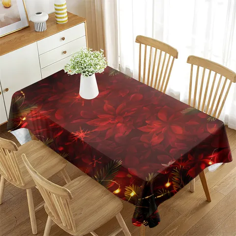 Mantel Impermeable San Valentín Navidad Rectangular Festivo Rosa Corazón Floral Cubierta de Mesa Decoración de Comedor