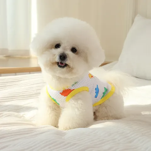 Summer Dinosaur Print Pet Vest Breathable Mesh Dog Clothes Cute Puppy Tank Top For Small Dogs And Cats