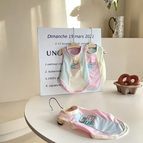 Summer Thin Ice Silk Breathable Traction Pet Vest For Small Dogs And Cats Cute Color Block Puppy Shirt