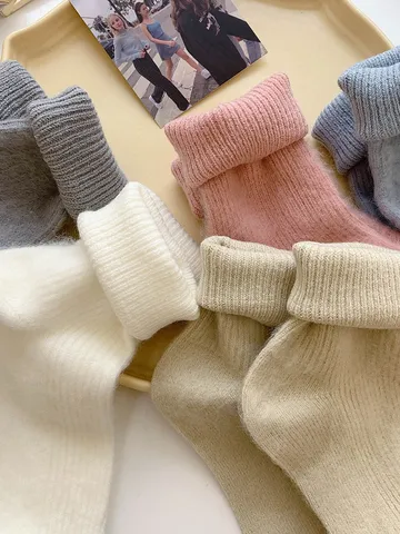 Damen Winter Verdichtet Warm Einfarbig Kaninchenfell Fleece Wadenlange Socken Lässig Weiche Thermosocken