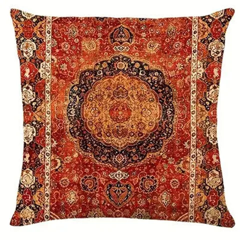 Funda de Cojín Decorativa Estilo Mandala Vintage Estampada en Lino Patrón Geométrico Étnico Para Sofá