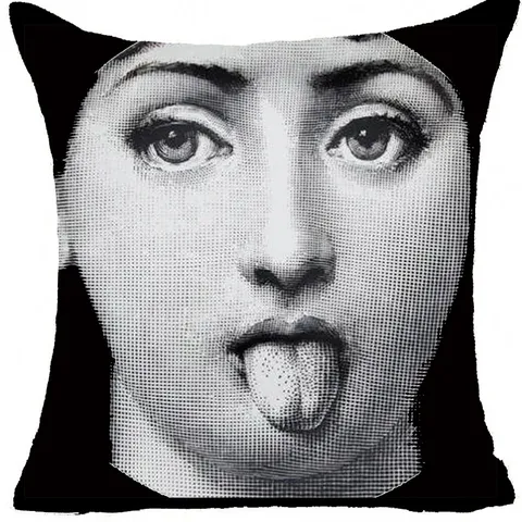 Retro Arte Rostro Humano Estampado Lino Funda de Cojín Estilo Nórdico Funda de Cojín Decorativa Para Hogar Sala de Estar Sofá