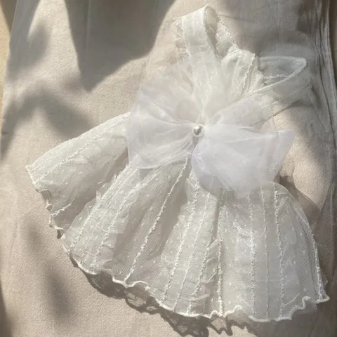 Small Dog Cat Wedding Dress Princess Lace Mesh Bow Pearl Vest Pet Summer Clothes For Chihuahua Puppy Apparel
