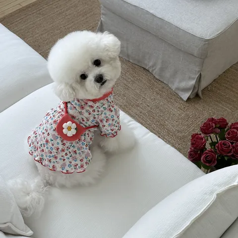 Small Dog Floral Dress Summer Thin Princess Puppy Skirt Cute Bowknot Pet Apparel For Teddy Bichon Pomeranian Cat Clothes