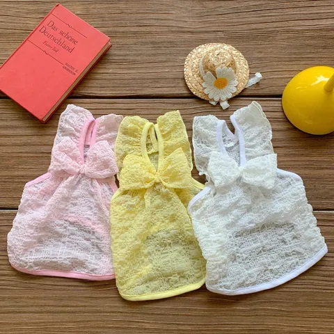 Summer Thin Breathable Pet Dress Cute Butterfly Bow Bubble Sleeve Princess Skirt For Small Dogs Cats Puppy Apparel Pet Clothes