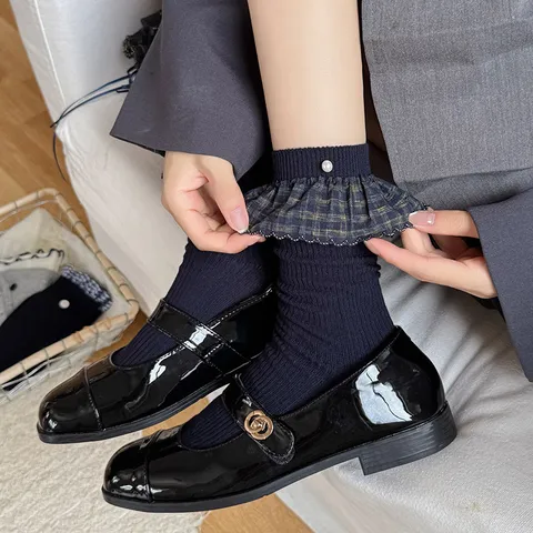 Damen Casual Wadenlange Socken Japanischer Stil Süß Spitzenbesatz Schleife Baumwollmischung Mode Strumpfwaren