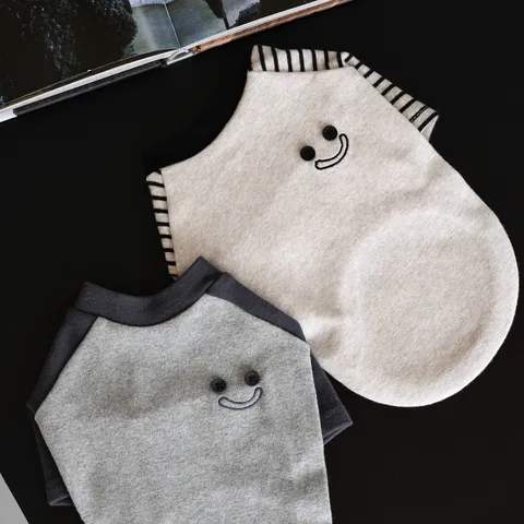 Winter Warm Pet Dog Hoodie Cute Embroidery Button Patchwork Striped Sweatshirt For Small Medium Dogs Cats Apparel