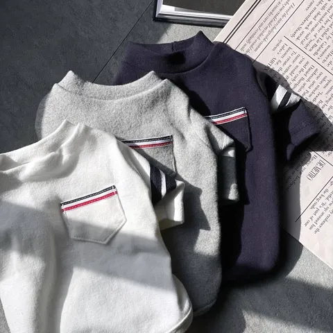 Pet Dog Cat Striped Hoodie Winter Warm German Velvet Clothes With Pocket