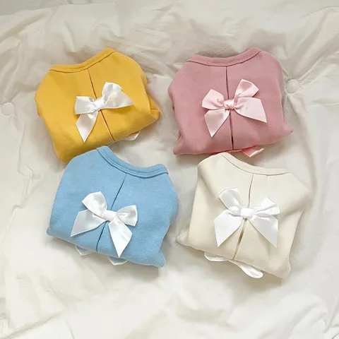 Pet Warm Hoodie Velvet Fleece Cute Bowknot Pullover Coat Winter Clothes For Small Dogs Cats Puppy Apparel