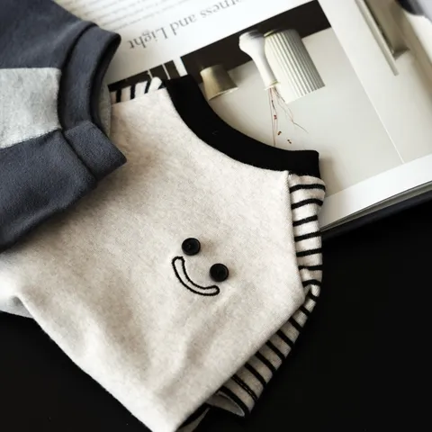 Winter Warm Pet Dog Hoodie Cute Embroidery Button Patchwork Striped Sweatshirt For Small Medium Dogs Cats Apparel