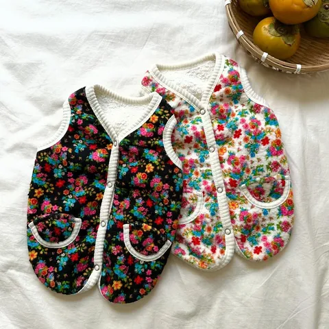 Dog Winter Warm Cotton Coat Vintage Floral Padded Vest Cute Puppy Cat Cold Weather Apparel Pet Clothes Outfit