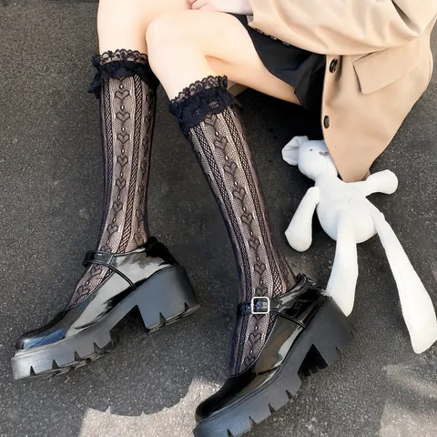 Women Summer Mesh Lace Over The Knee Long Socks Sweet Lolita JK Uniform Thigh High Stockings Breathable Fashion
