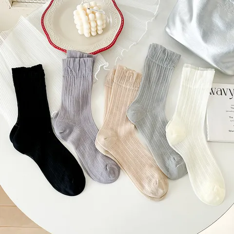 Womens Summer Thin Transparent Slouch Socks Solid Color Ice Silk Breathable Long Tube Casual Hosiery