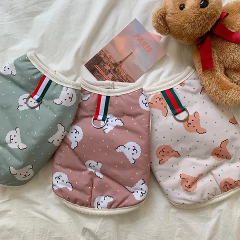 Autumn Winter Pet Dog Cotton Vest Cute Cartoon Print Warm Puppy Coat Small Dogs Apparel Cold Weather Outfit