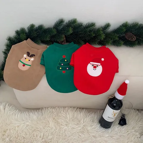 Pet Dog Christmas Hoodie Winter Warm Polyester Sweatshirt Santa Claus Tree Cute Clothes For Small Dogs And Cats
