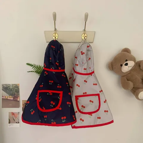 Imperméable pour Animal de Compagnie Vêtement de Pluie Chien avec Capuche Imprimé Cerise Bord Transparent Vêtements Chiots