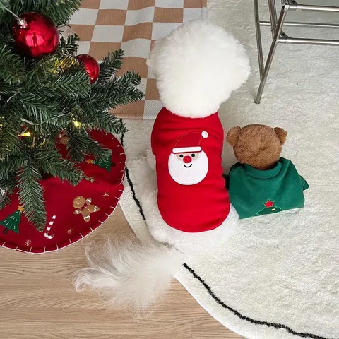 Christmas Pet Dog Fleece Hoodie Warm Sweatshirt Small Dogs Cats Winter Cute Embroidered Apparel Puppy Clothes