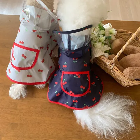 Imperméable pour Animal de Compagnie Vêtement de Pluie Chien avec Capuche Imprimé Cerise Bord Transparent Vêtements Chiots