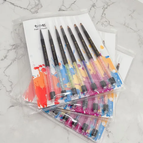 Juego de Pinceles de Arte de Uñas de Cristal Degradado Pintura Dibujo Pinceles Delineadores Mango Acrílico Con Purpurina Diamante de Imitación