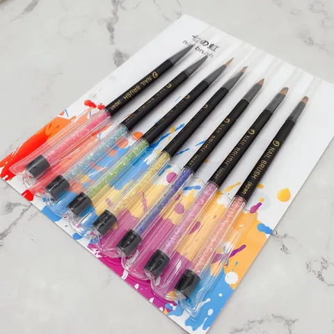 Juego de Pinceles de Arte de Uñas de Cristal Degradado Pintura Dibujo Pinceles Delineadores Mango Acrílico Con Purpurina Diamante de Imitación