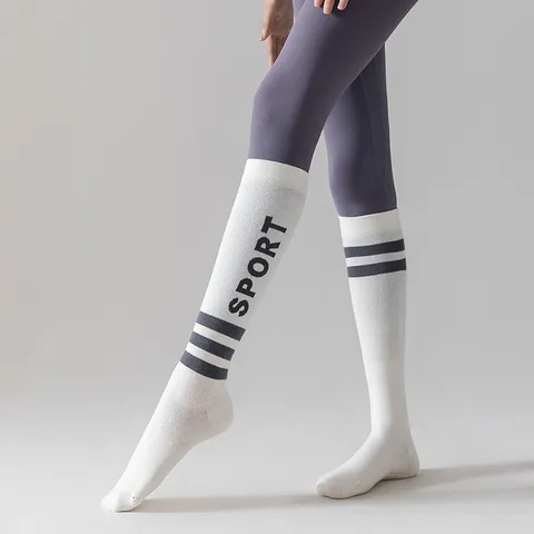 Damen Sport Yoga Kniestrümpfe Professionelle Fitness Laufen Kompression Wadenstrümpfe Athletische Gestreifte Baumwollsocken
