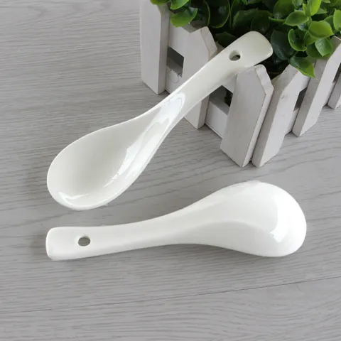 Pure White Ceramic Small Spoon Hotel Restaurant Soup Spoon Household Bone China Tableware Kitchen Eating Tool