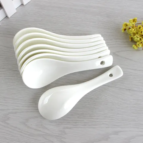 Pure White Ceramic Small Spoon Hotel Restaurant Soup Spoon Household Bone China Tableware Kitchen Eating Tool